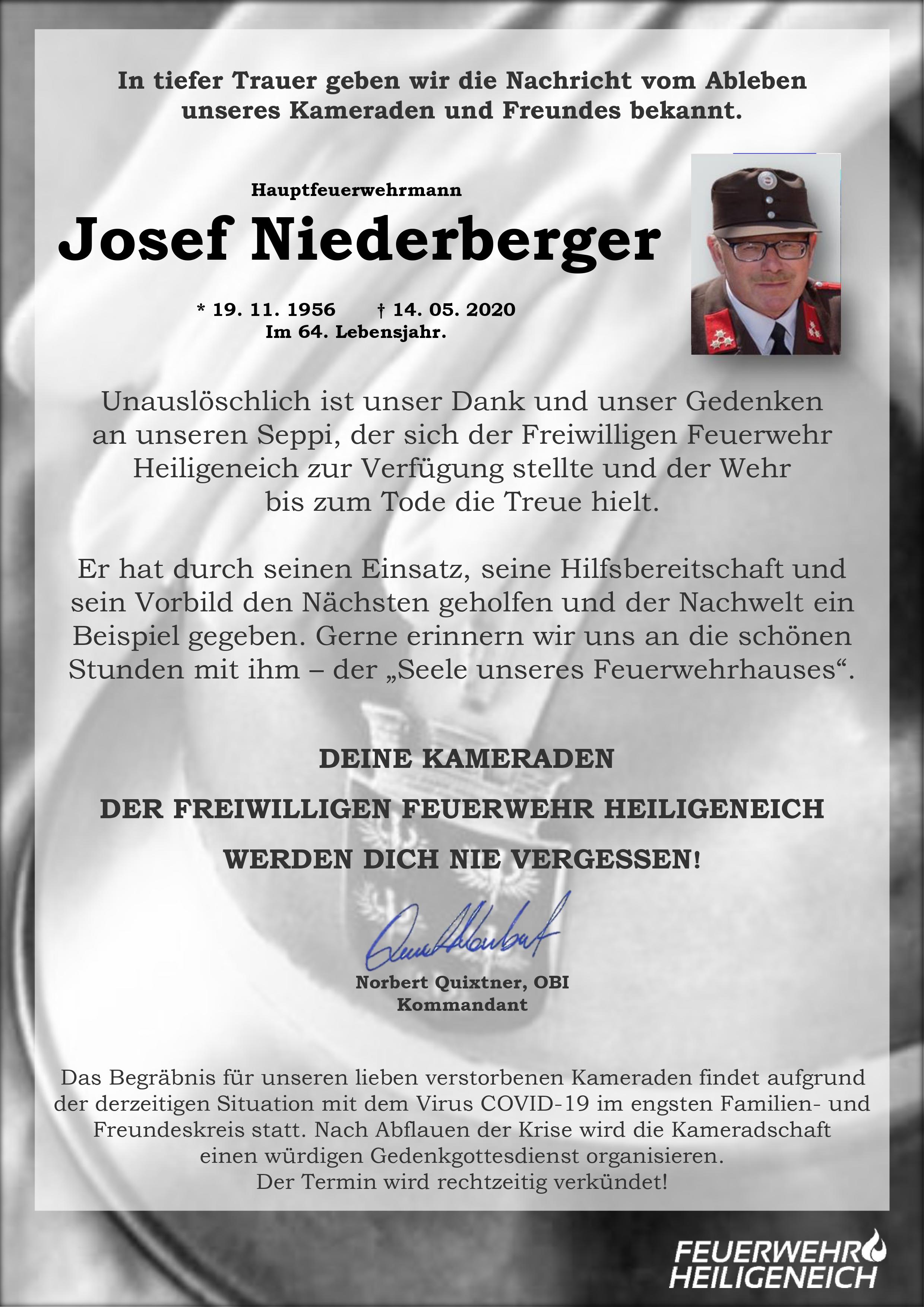 Trauer um HFM Josef Niederberger